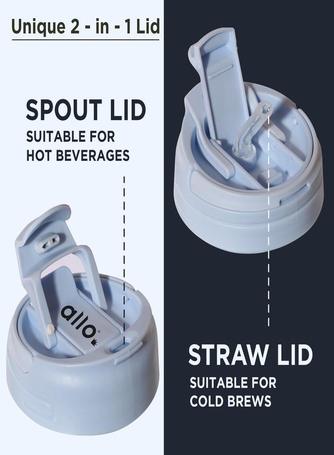 Allo Reusable Glass Mug Sipper Tumbler with Straw, Unique 2 in 1 ANTI Spill Lid | Microwave Safe Leakproof Glass with Anti-Slip Grip for Hot & Cold Coffee|| Car, Office, Travel use | 350ml (Blue) - Image 2